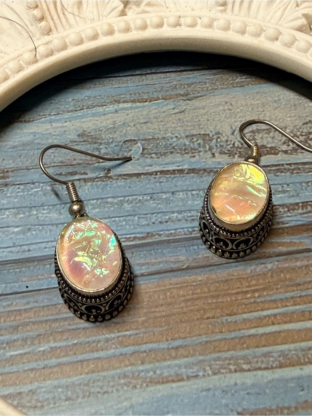 Iridescent Australian Triplet Pink Opal Drop Earrings - Unbranded